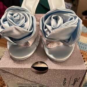 Disney x Aldo Women's Light Blue Satin Rose Mules